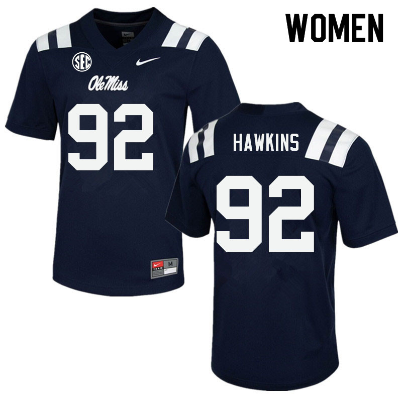 JJ Hawkins Ole Miss Rebels NCAA Women's Navy #92 Stitched Limited College Football Jersey TOK7858YM